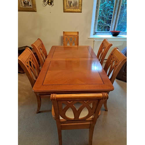 998 - Large extending double pedestal dining table with 6 chairs. Table L157cm (extending leaves are 36cm ... 