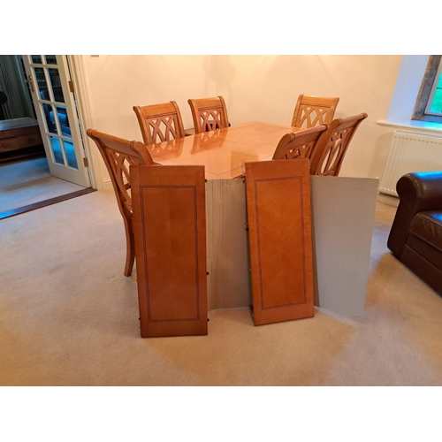 998 - Large extending double pedestal dining table with 6 chairs. Table L157cm (extending leaves are 36cm ... 