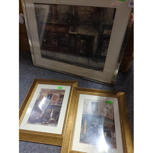 430 - Three framed French café scene prints, largest 53 x 33cm