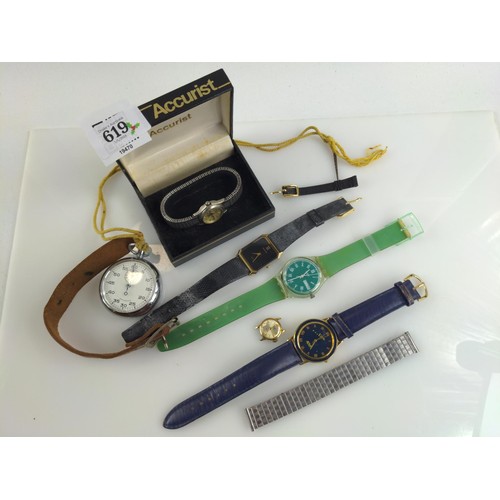 619 - Sperina pocket stopwatch (working) together with assorted wristwatches and straps inc. Swatch, Titon... 