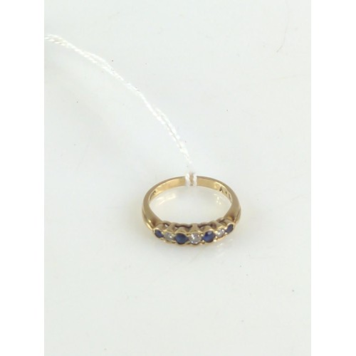 631 - 9ct gold, sapphire and diamond seven stone ring, size M 1/2, gross weight 2.36g