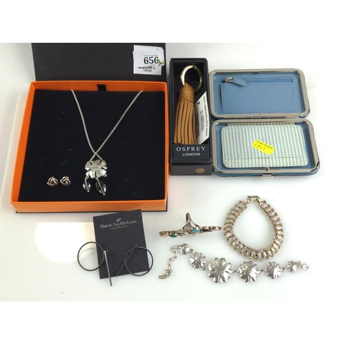 656 - Silver and costume jewellery to include a boxed Pilgrim necklace and bracelet set, earrings, a silve... 