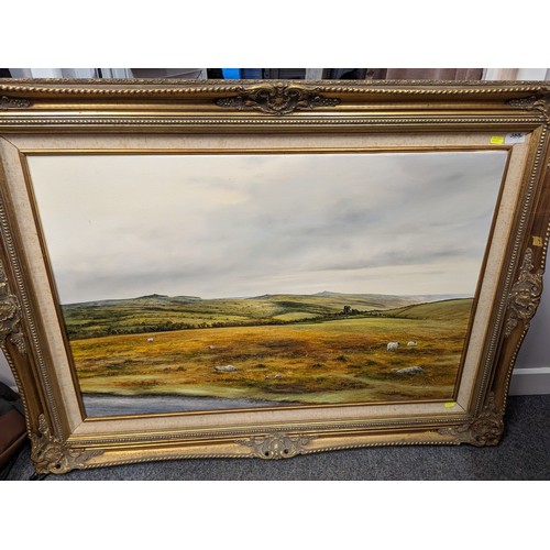 388 - Arthur Read, 1993 oil on canvas of a moorland scene in an ornate gilt frame 115 x 84cm