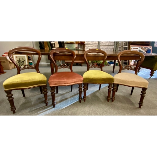 674 - Four balloon back dining chairs with original seat filing.