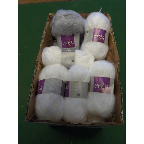 131 - Mixed box of 25g acrylic yarn in 12x wispy white and wispy 11x silver grey