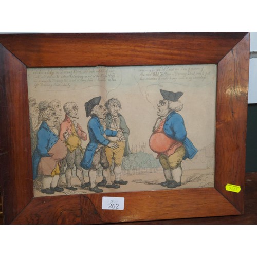 262 - Georgian satirical cartoon artwork, framed 42 x 32cm