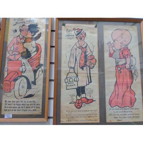 268 - Five printed caricatures over three frames, largest 52 x 64cm