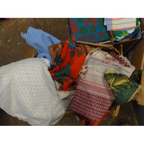 90 - 3 boxes of various textile and fabrics