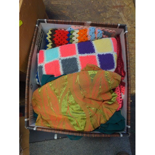 90 - 3 boxes of various textile and fabrics