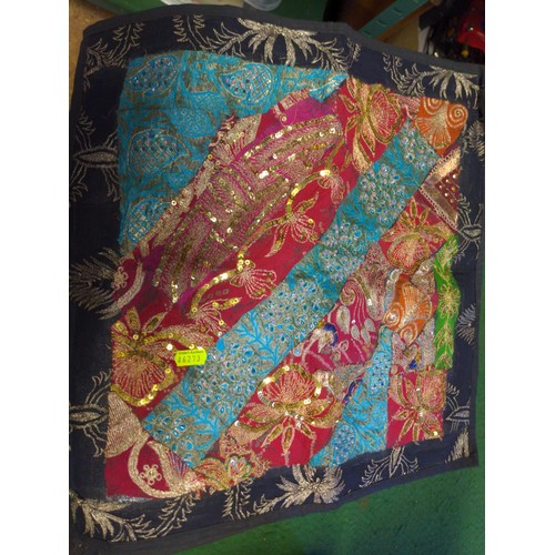 91 - Indian embroidered textiles, sewing box & contents etc