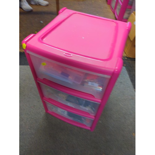 95 - 3 drawer unit with contents: various sewing equipment, stamps et