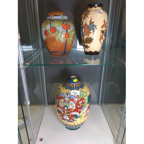 416 - Three pottery vases, including: an Astrid Aardewerk Gouda pottery vase, height 20.5cm, a Crown Devon... 