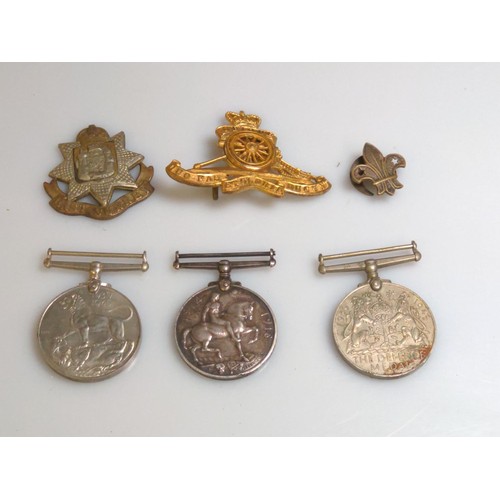 424 - Medals and badges inc. WWII Defence Medal and War Medal together with WWI war medal awarded to 14770... 