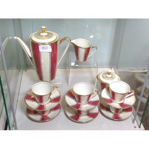 453 - Bavarian Winterling coffee set in gilt and burgundy.