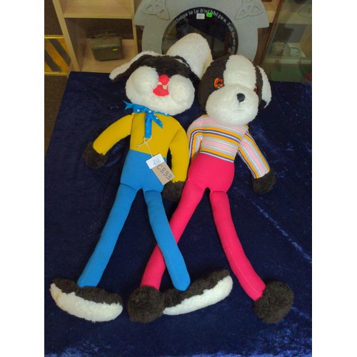 456 - Vintage long limbed stuffed dog and rabbit toys.