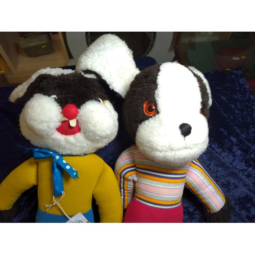 456 - Vintage long limbed stuffed dog and rabbit toys.