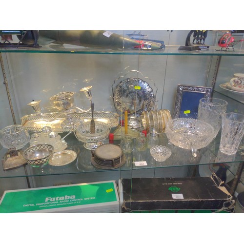 461 - Selection of silver plated items, crystal and glass.