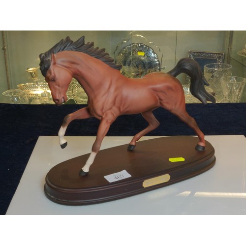 467 - Beswick horse on plinth. Spirit of Flight. 23cm high, length 32cm.