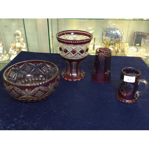 476 - Four pieces of red Bohemian style cut glass