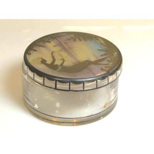 478A - Bohemian, c1910 Adolf Beckert Steinschönau style, reverse painted trinket pot 9.5 diameter x 5.5cm h... 