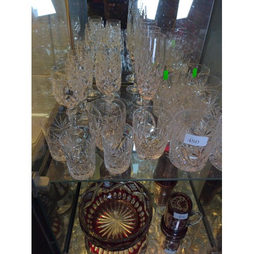 480 - Shelf of assorted crystal glasses.