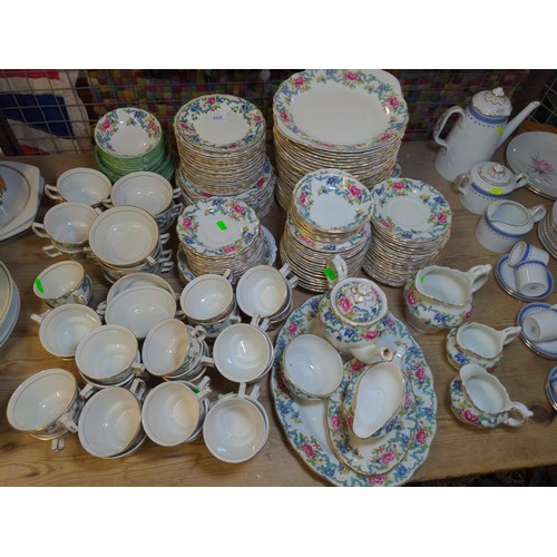 488 - Large Booths Floradera pattern tea and dinner service inc, soup bowls, plates, saucers, cups, tea po... 