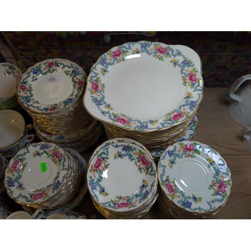 488 - Large Booths Floradera pattern tea and dinner service inc, soup bowls, plates, saucers, cups, tea po... 