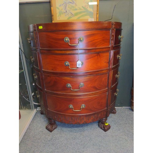 547 - Oriental style hardwood demilune chest of drawers with 12 x drawers and four large feet W68cm x D36c... 