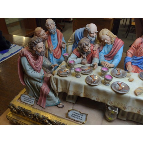 589 - Capodimonte The Last Supper figural group, L 86cm x D 40cm  x H 33 cm