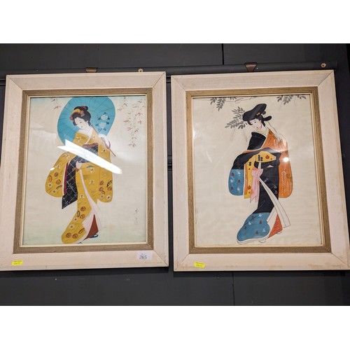 265 - Pair of framed oriental artworks on silk 42 x 50cm