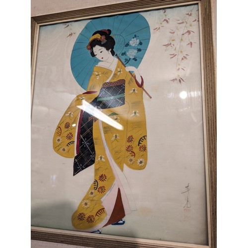 265 - Pair of framed oriental artworks on silk 42 x 50cm