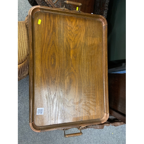 878 - Victorian large service tray in oak with two handles and each corner secured with copper . W72 D45.5... 