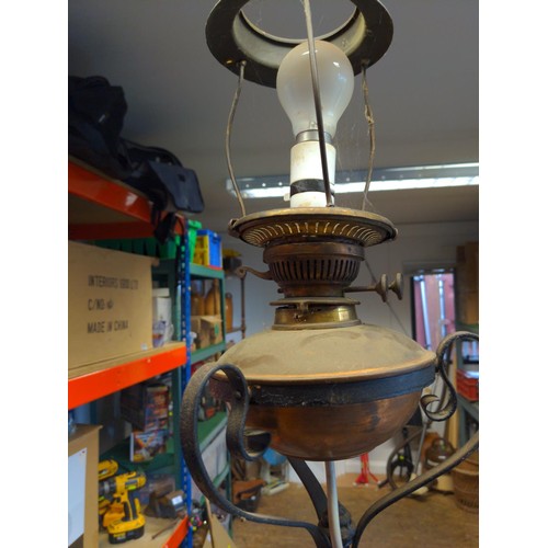 181 - Wrought iron converted oil lamp to standard lamp