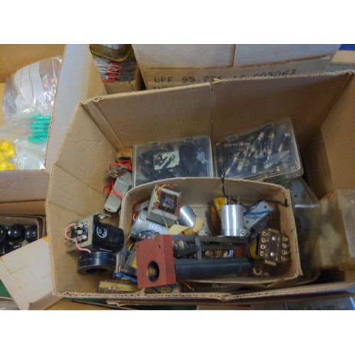 207 - 3 boxes of mostly vintage electronics equipment, including switches, resistors etc.