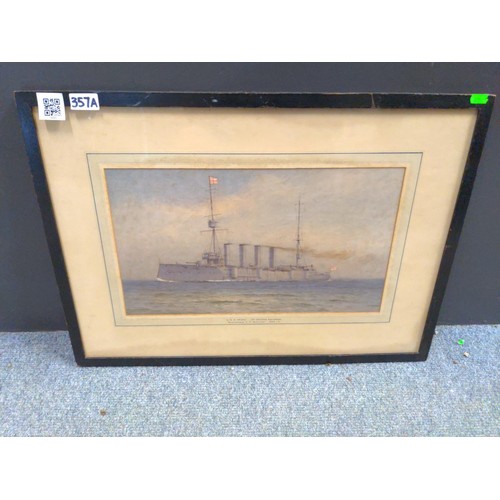 357A - Alma Claude Burlton Cull (1880-1931) watercolour, titled to mount HMS Drake 5th Cruiser Squadro... 