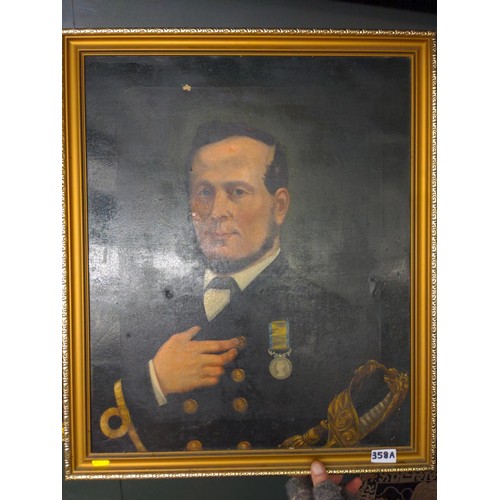 358A - Naval portrait, oil on canvas in gilt frame 56.5 x 67cm