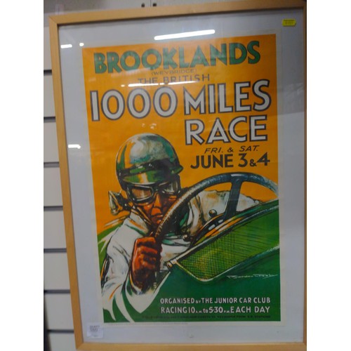 380 - Vintage automobile poster, Brooklands Weybridge 1000 miles race June 3 & 4 W52 L72cm