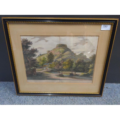 390 - Antiquarian print of Trematon Castle, etched by Letitia Byrne, framed 47 x 40cm