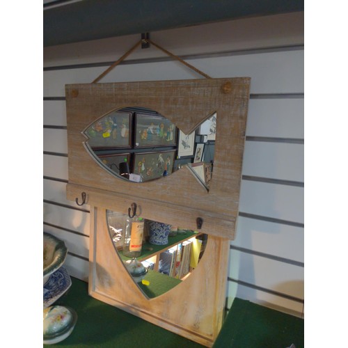 412 - Two modern mirrors, fish (59.5 x 39cm)and heart shaped (49 x 49cm)