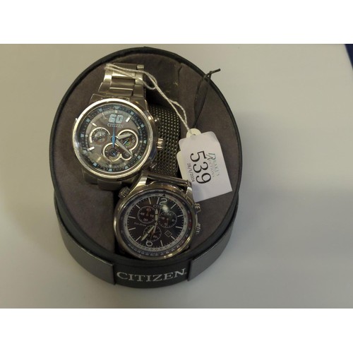 539 - Two Citizen Eco-Drive chronograph wristwatches, including one with box