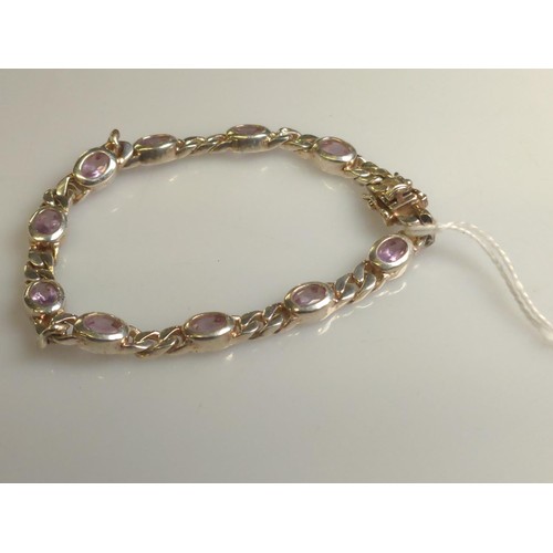 546 - Silver bracelet set with amethysts, circumference 170mm, gross weight 13.9 grams