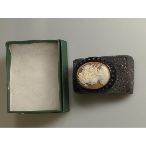 550 - Cameo brooch mounted in jet, 4.5 x 3.7cm