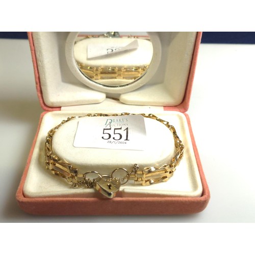 551 - Pierre Cardin gold plated gate link bracelet with heart-shaped padlock clasp, in original Pierre Car... 