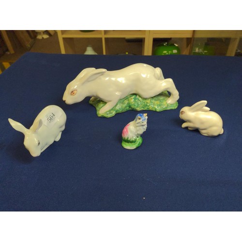 564 - Georg Jensen Portugal porcelain rabbit, length 11.5cm, Vista Alegre porcelain seated cat, heigh... 