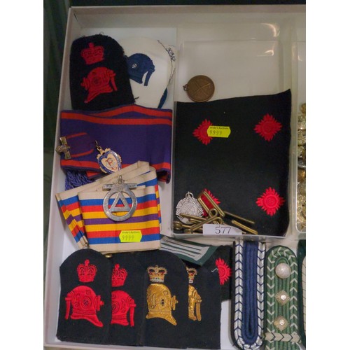 577 - Collection of army badges and buttons to include Marines Navy divers badges, epaulettes and sporting... 