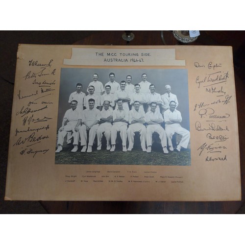 607 - The MCC Touring Side Australia 1946-47 team photo with  facsimile autographs to mount