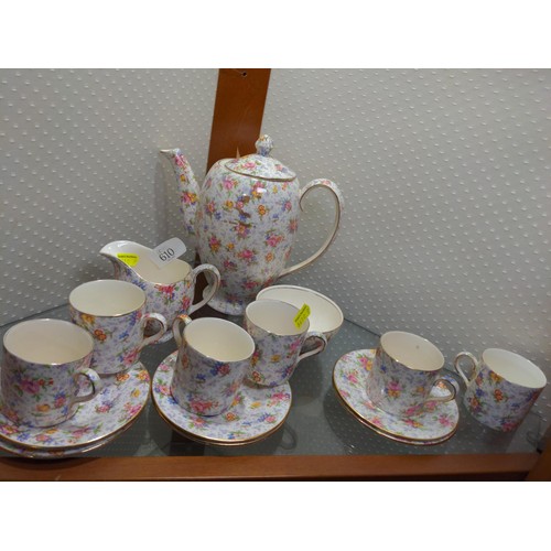 610 - Royal Winton 'Eleanor' pattern chintz coffee service, including coffee pot, sugar, milk jug and six ... 