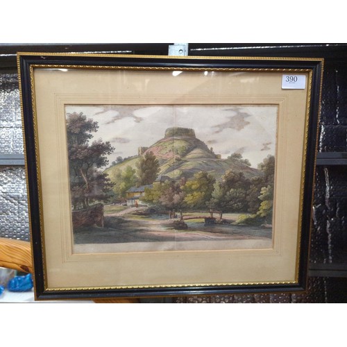 390 - Antiquarian print of Trematon Castle, etched by Letitia Byrne, framed 47 x 40cm