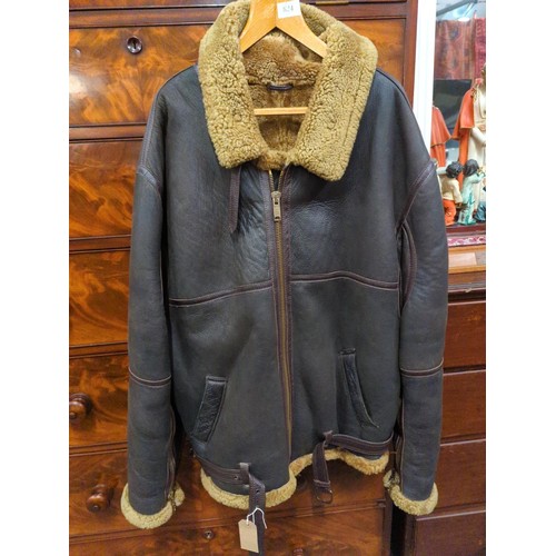 824 - Leather and sheepskin airman's type jacket by Polden Sheepskins, size 48