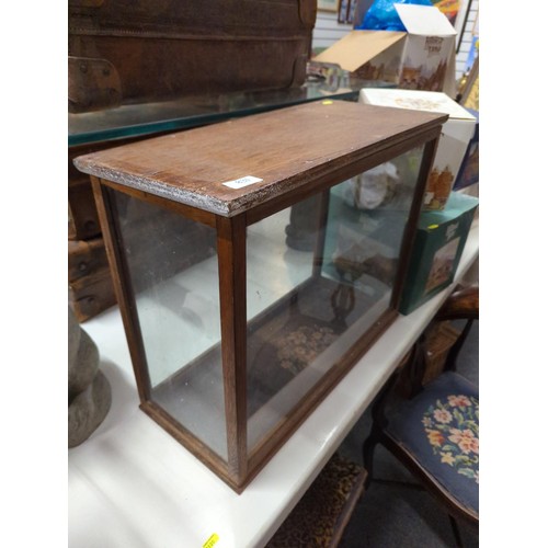 831 - Oak framed display case with ply top W60 x D27 x H48cm